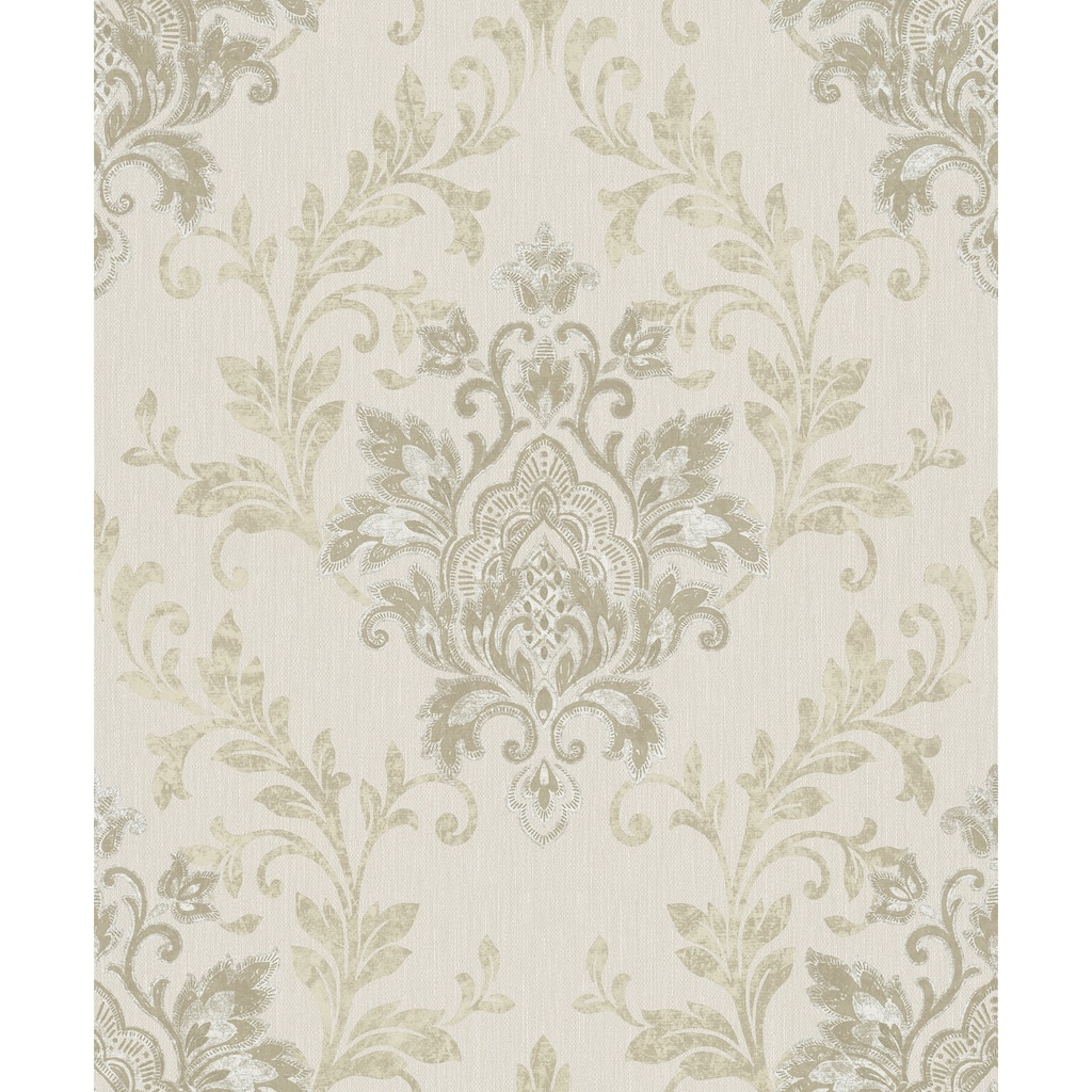 Galerie Wallcoverings Serene Collection Metallic Ornamental Damask Vinyl on Non-woven Wallpaper Roll