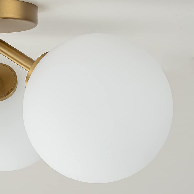 Modern 3-Light 18" W Semi Flush Mount With Opal Glass Shade