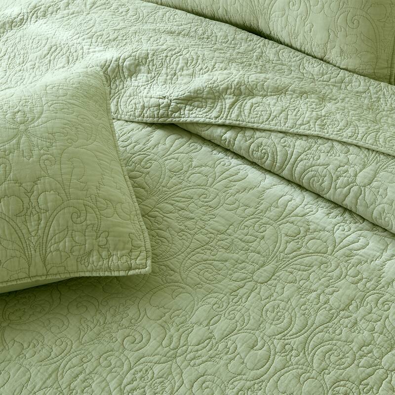 Patina Vie Maison 100% Cotton Stitched 3 Piece Quilt and Sham Set