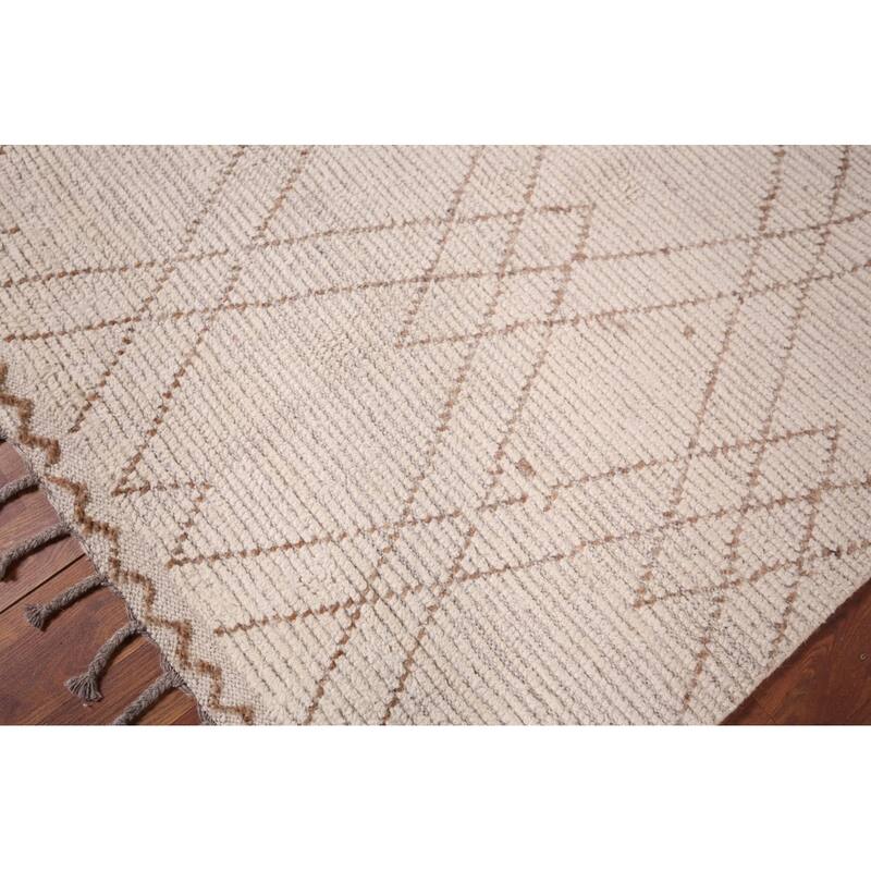 Ivory Trellis Moroccan Oriental Runner Rug Hand-Knotted Wool Carpet - 3'9"x 13'0"