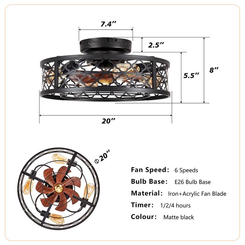 20" Flower Style Bladeless Ceiling Fan with Light and Remote,NOT Included Bulbs