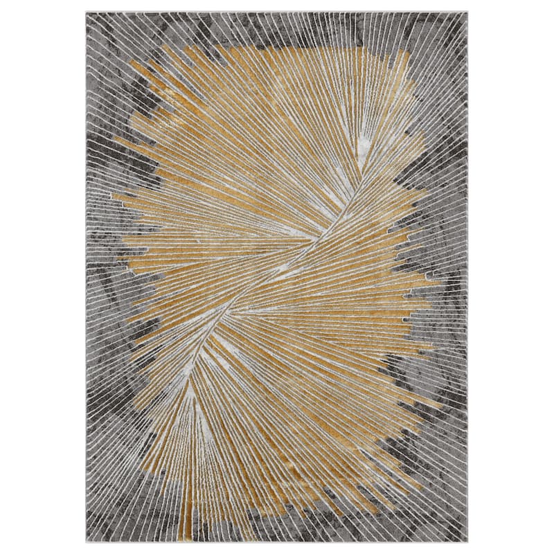 Mila Collection Geometric Dark Grey with Gold and White ContemporaryArea Rug - 5' X 7' - Grey/Gold