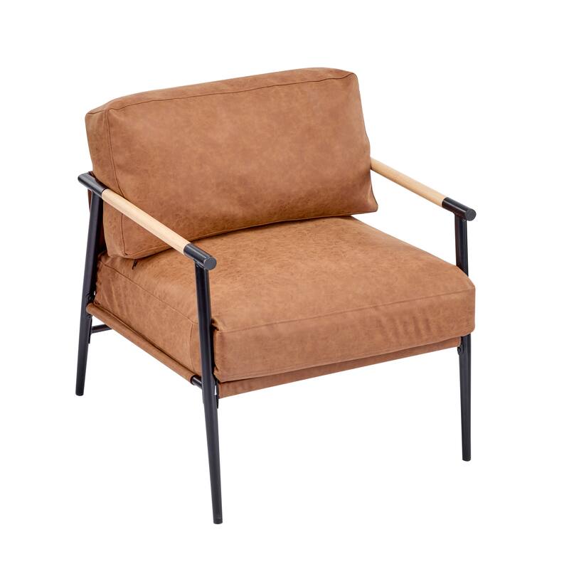 PU Chair with Wood Arms & Metal Frame