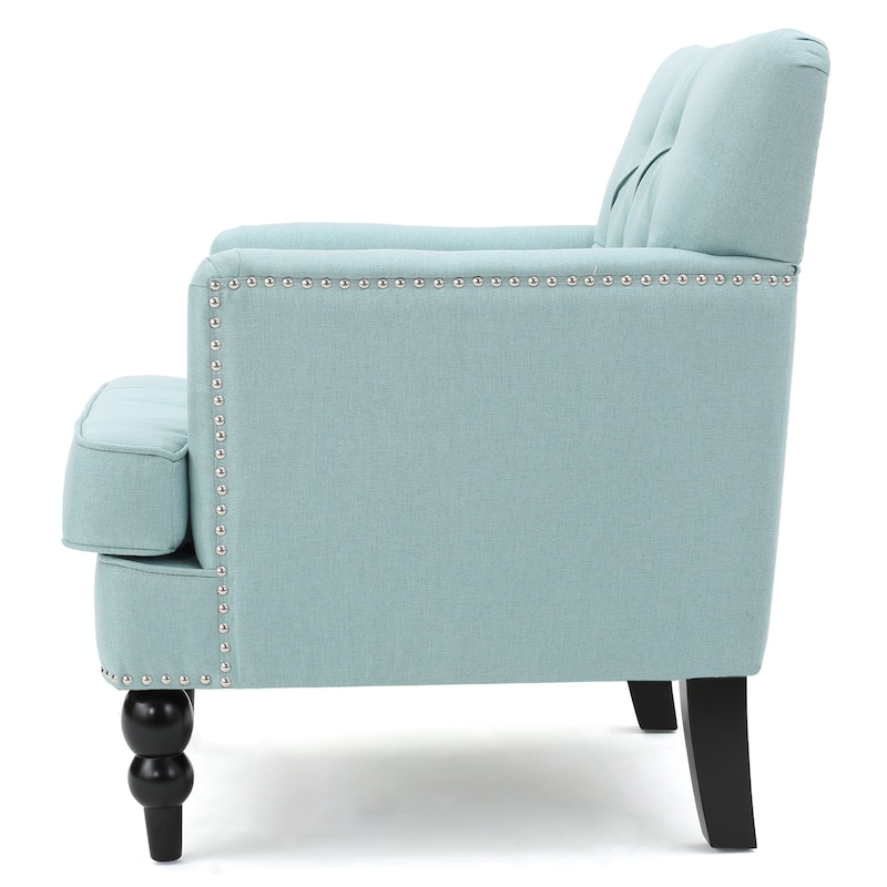 Roomfitters Tufted Club Chair, Upholstered Fabric Armchair with Nailhead Trim and Birch Wood Legs