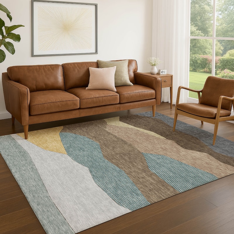 Machine Washable Indoor/ Outdoor Modern Dacono Chantille Rug