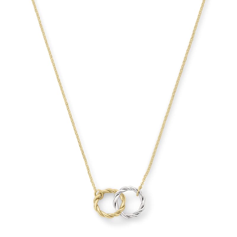Clover 14K Two-Tone Gold Twisted Interlocking Circle Necklace - Adjustable 16-18"