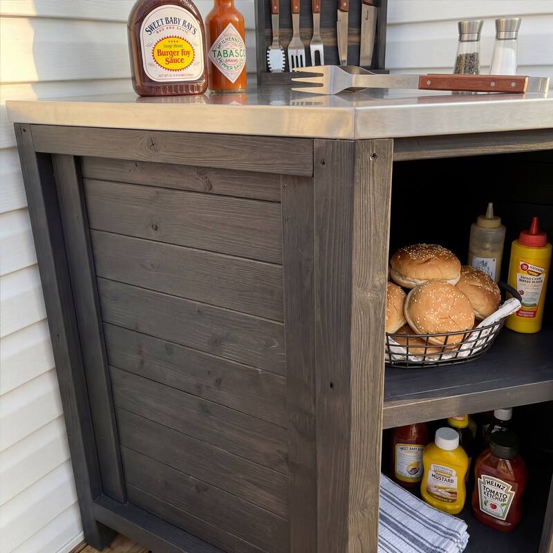 Modular Outdoor Kitchen Island Set, 100% Solid Wood BBQ Cabinet , Patio Kitchen Bar Table