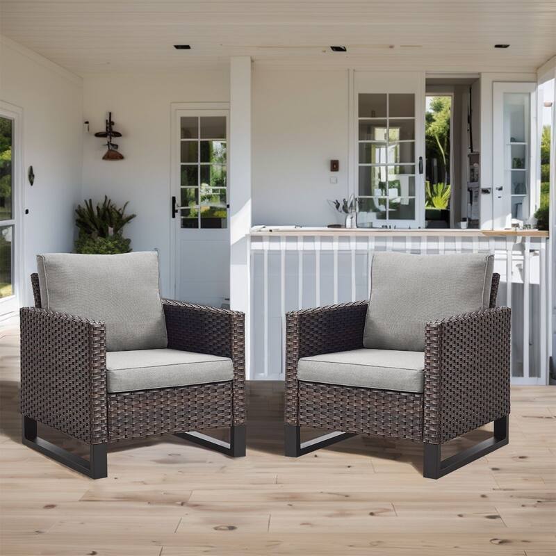 Patio PE Wicker Chair with Cushion Set of 2