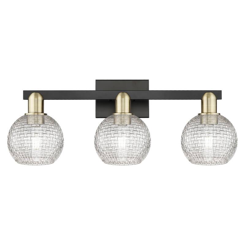 Innovations Lighting Endless Possibilities Arcadia - Athens - 3 Light 25" Basketweave Bath Vanity Light - Black Antique Brass