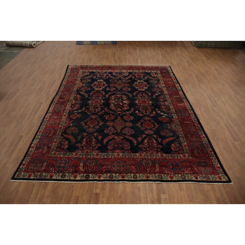 Hand Knotted Oriental 100% Wool Carpet Traditional Floral Navy Blue & Blues Sultanabad Area Rug - 12' 6'' X 9' 3''