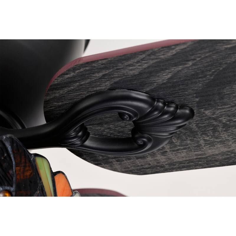 Apgrie 52-Inch Flushmount Lighted Ceiling Fan Warm Tones Tiffany Glass Lamp Black Finish