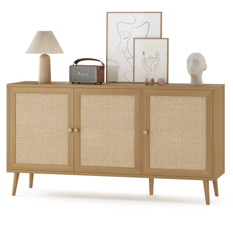 Rossetta 3-Door Natural Rattan Design Sideboard Buffet Cabinet - Natural