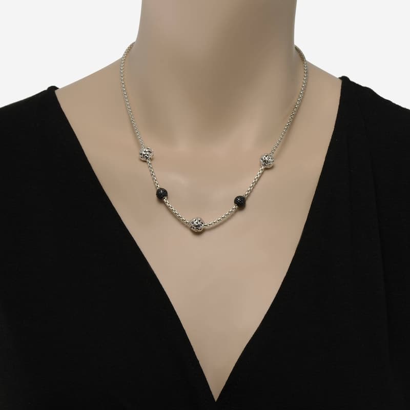 Charles Krypell Sterling Silver, Black Sapphire Collar Necklace - Silver - 19