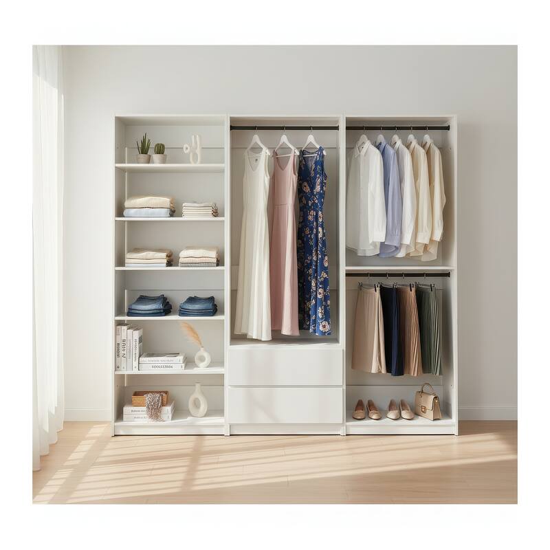 Prosper White Freestanding Walk in Wood Closet System - 94.2"W x 15.7"D x 83" H