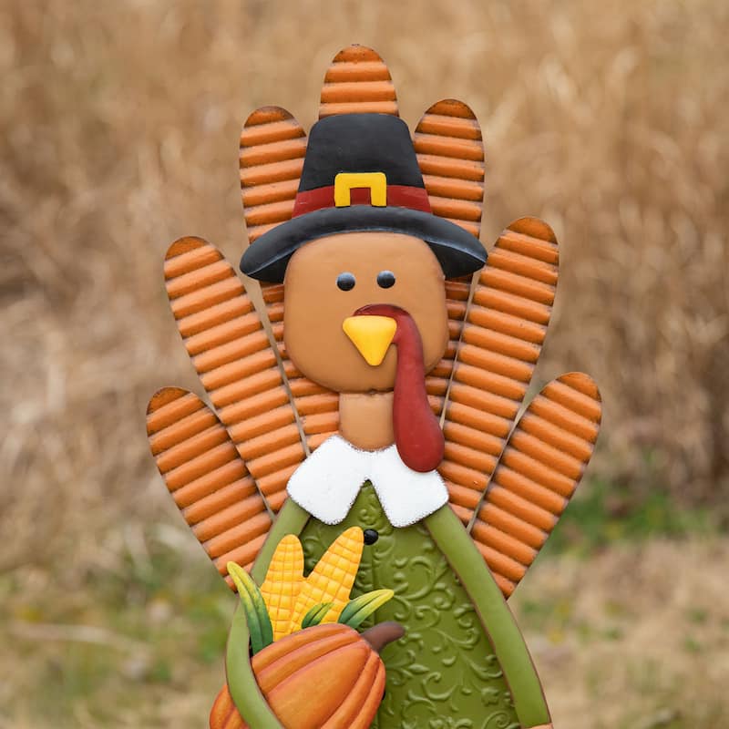 Glitzhome 36"H Thanksgiving Metal Turkey Yard Stake Wall Decor (3 Functions)