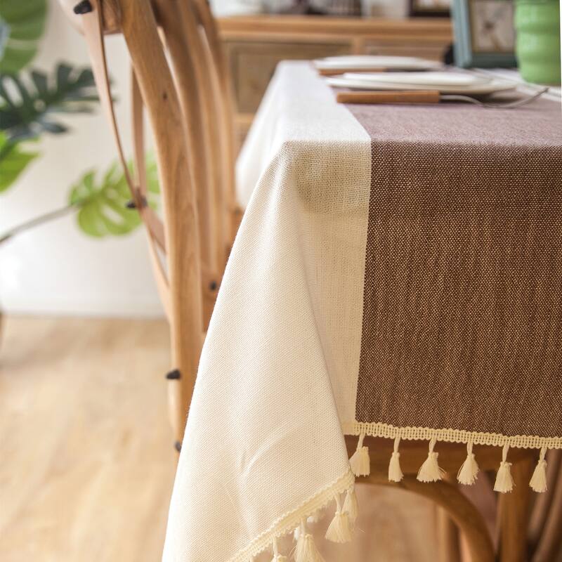 Enova Home 54"x 78" High Quality Rectangle Cotton and Linen Tablecloth with Tassels