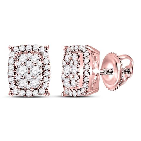 14k Rose Gold 1/2 Carat Round Diamond Rectangular Cluster Earrings for Women