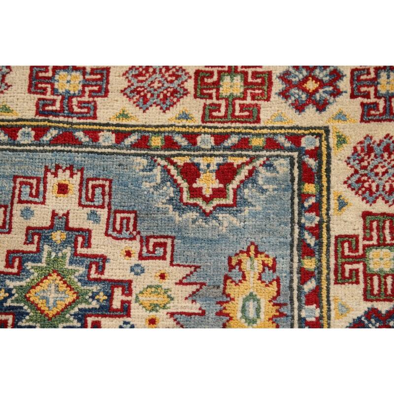 Light Blue Kazak Foyer Rug Hand-Knotted Traditional Wool Carpet - 2'11" x 3'11"