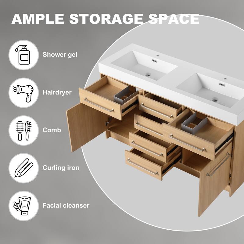Beingnext 48"/60" Bathroom Vanity with Sink, Freestanding Bathroom Vanity with 6 Drawers and 2 Doors
