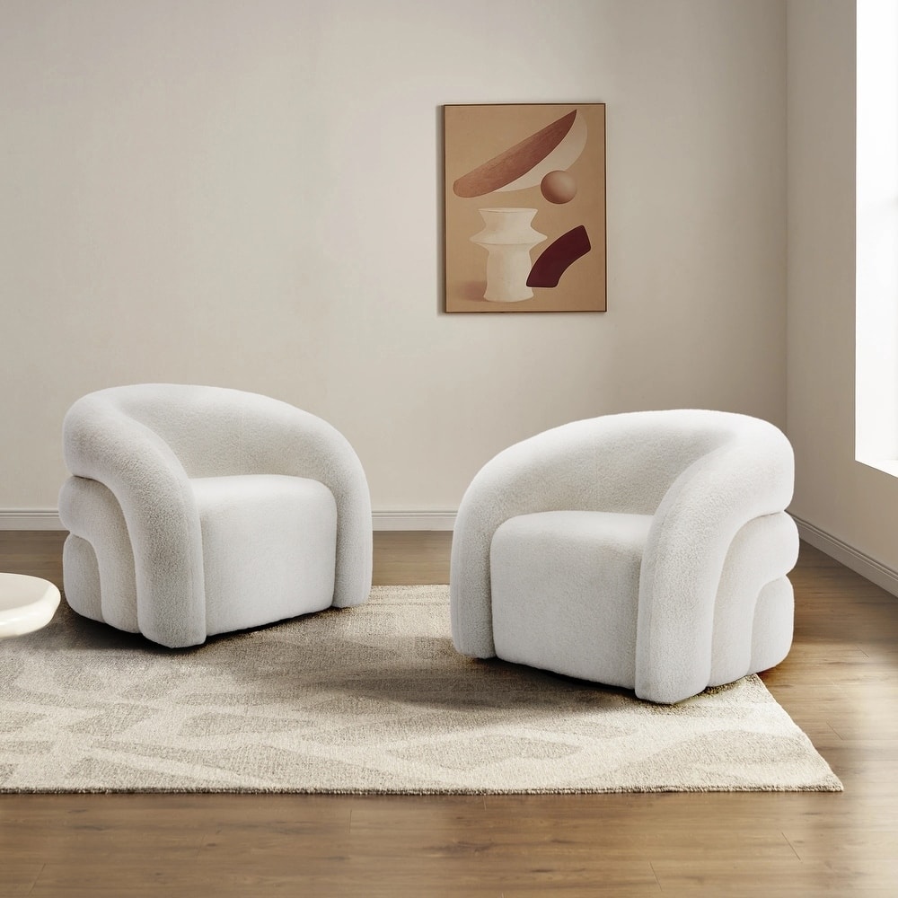 Set of 2 Boucle Upholstered Swivel Accent Barrel Chairs