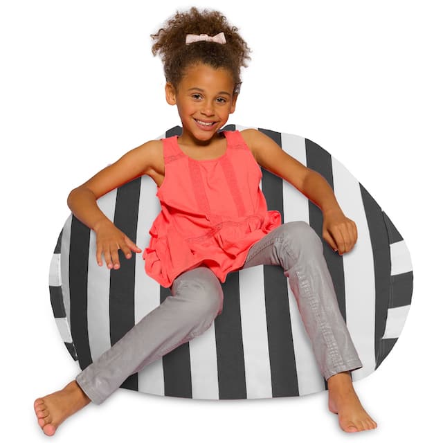 Kids Bean Bag Chair, Big Comfy Chair - Machine Washable Cover - 38 Inch Large - Canvas Stripes Gray and White