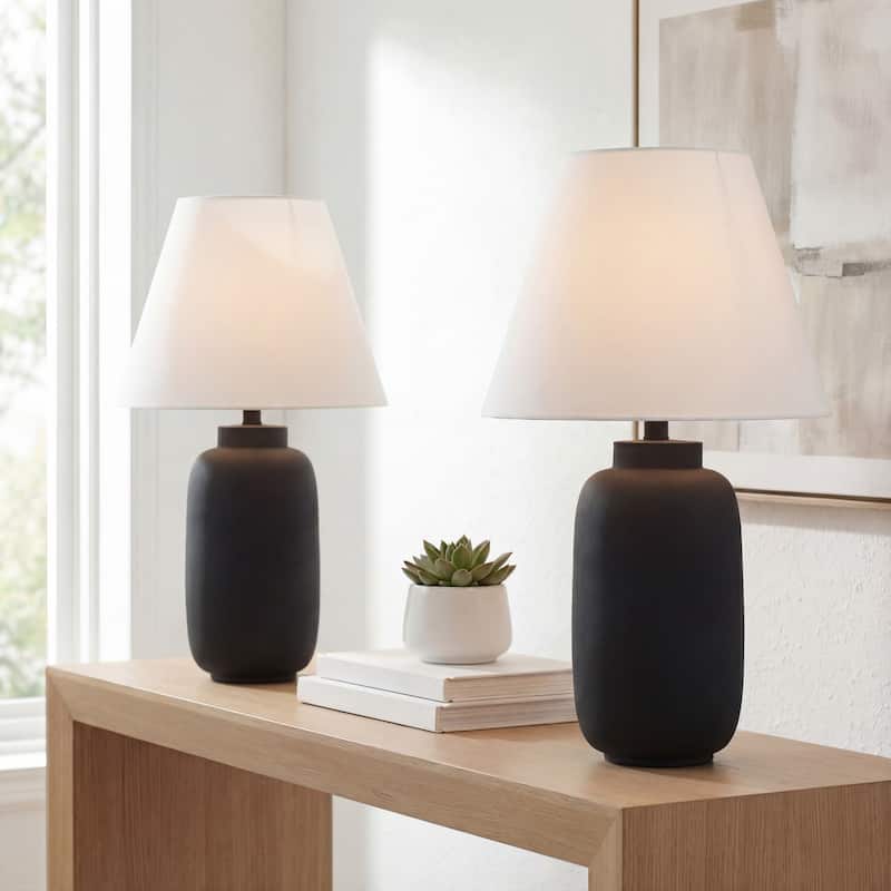 Elinore 24.5" Scandinavian Resin/Iron Ginger Jar LED Table Lamp (Set of 2), by JONATHAN Y - Matte Black