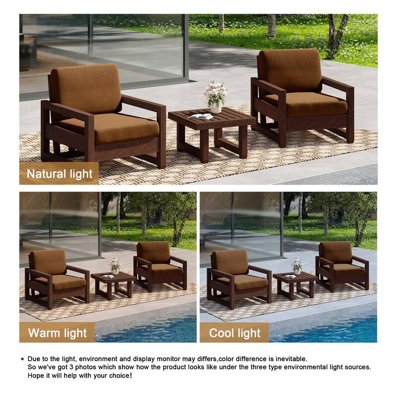 3-Piece Teak Wood Chair Outdoor Patio Conversation Set with Table