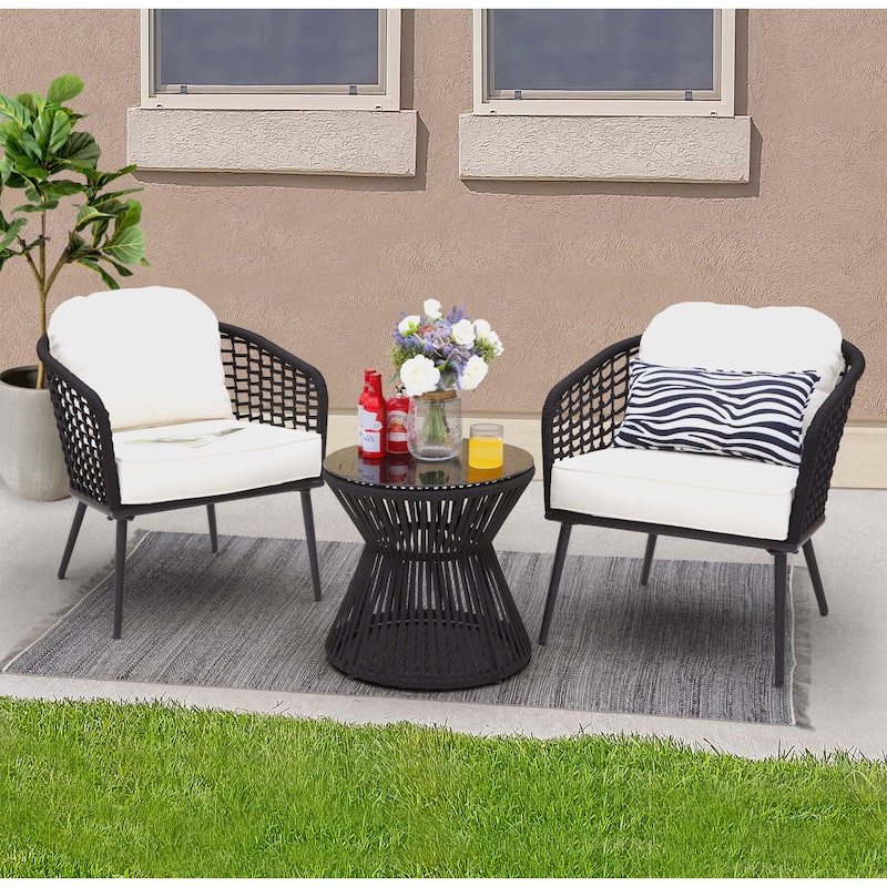 Outdoor 3-Piece Patio Bistro Set, 1 Coffee Table and 2 Chairs, Black - Black