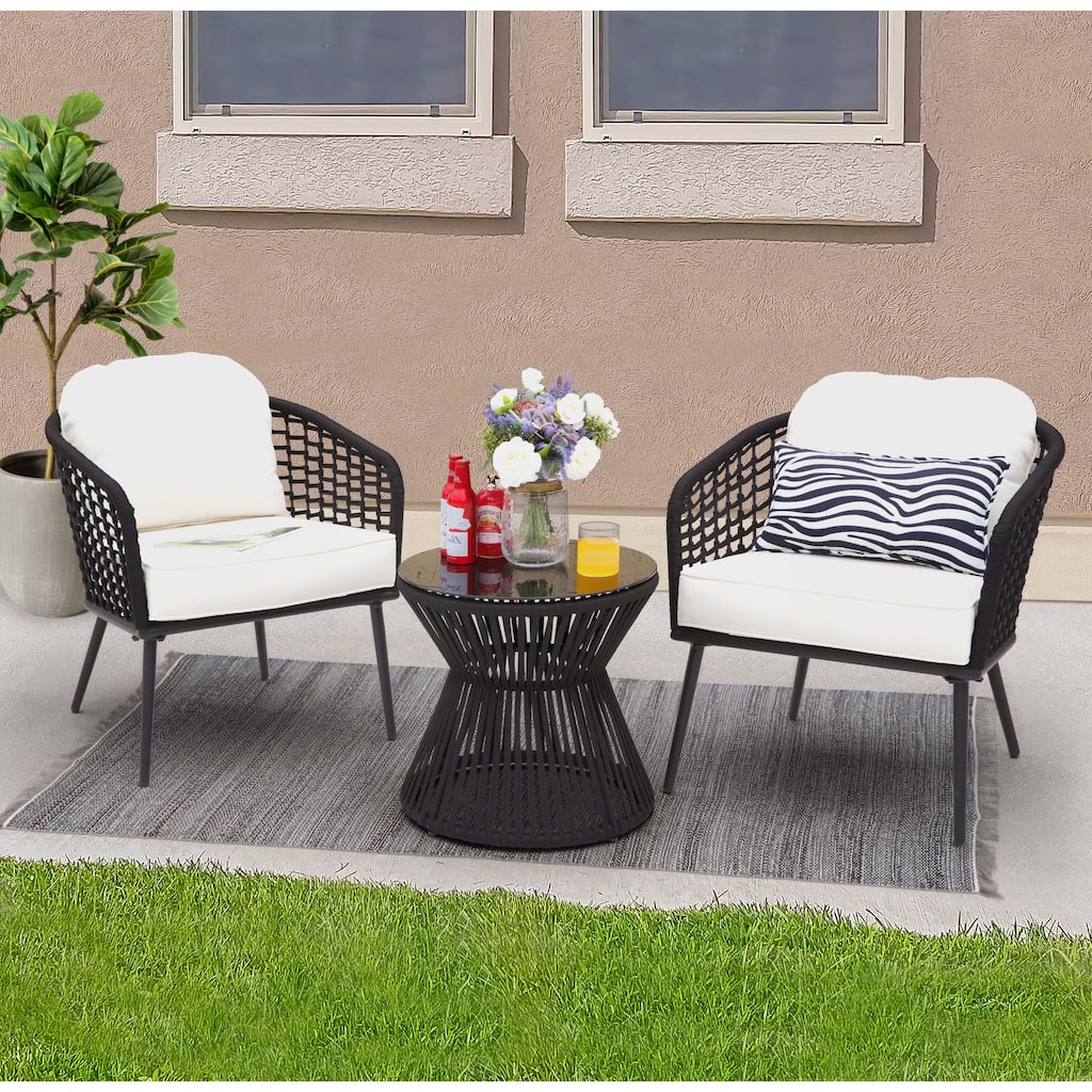 Outdoor 3-Piece Patio Bistro Set, 1 Coffee Table and 2 Chairs, Black
