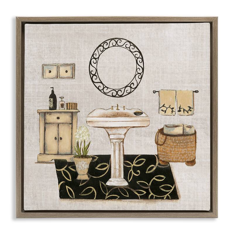 Stupell Vintage Luxurious Bathroom Framed Floater Canvas Wall Art Design By Janet Tava - 25 x 25 - Brown