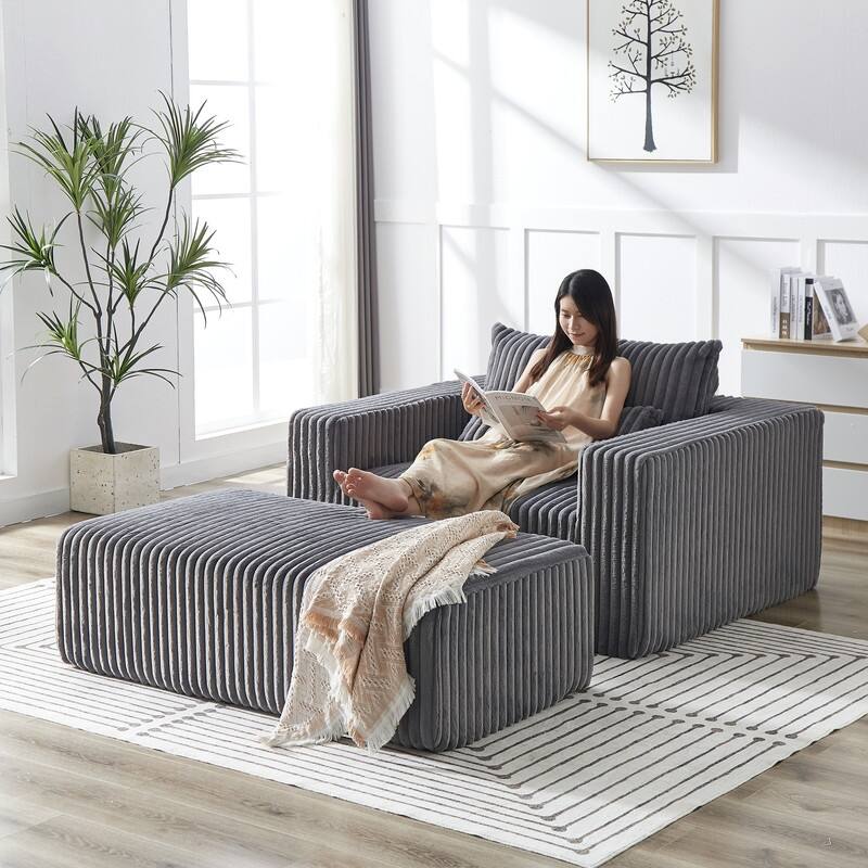 75-Inch Corduroy Removable footrest Sponge Sofa