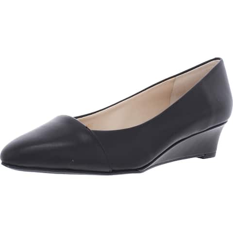 Cole Haan Kinslee Leather Pointed Toe Wedge Pumps - Black Leather