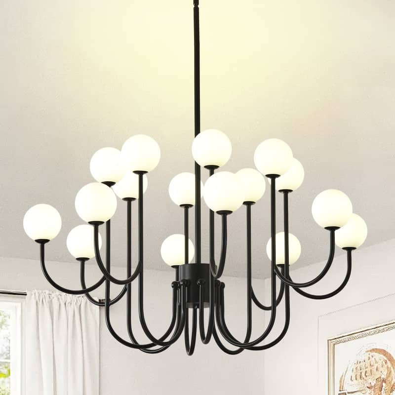 Modern Farmhouse Light Fixture 16 Light Black Sputnik Chandelier - 36.61x36.61x72.27in - 36.61x36.61x72.27in - Black