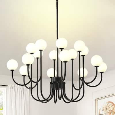 Modern Farmhouse Light Fixture 16 Light Black Sputnik Chandelier - 36.61x36.61x72.27in