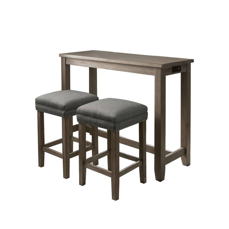 3 Piece Counter Height Table Set in Wire Brushed Gray