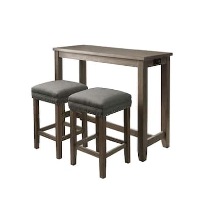3 Piece Counter Height Table Set in Wire Brushed Gray