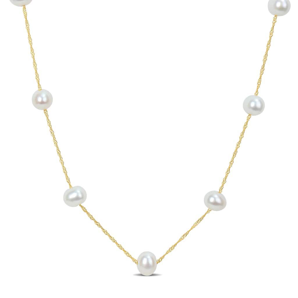 Miadora 56mm Cultured Freshwater Pearl Tin Cup Necklace on 14k Yellow Gold Rope Chain