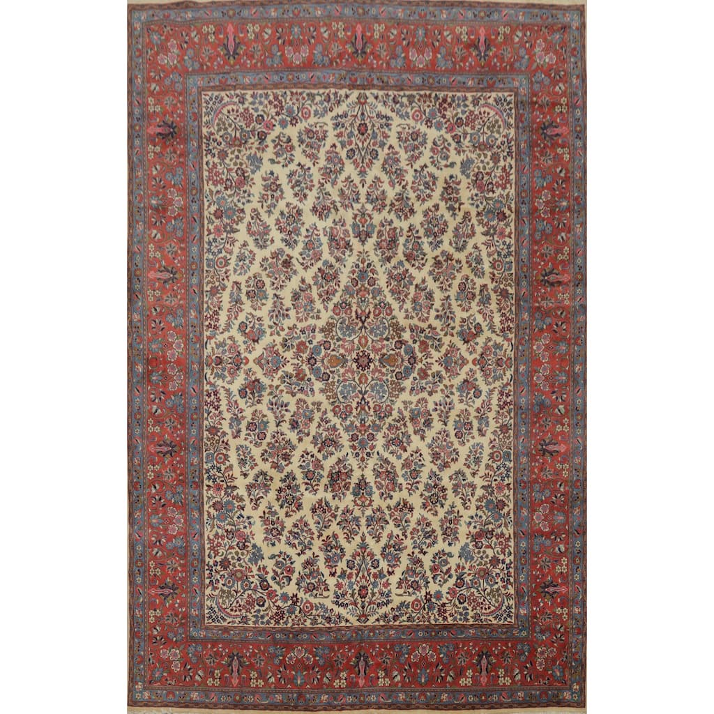 Hand Knotted Oriental 100% Wool Carpet Traditional Floral Beige & Ivories Sarouk Area Rug - 15' 7'' X 11' 2''