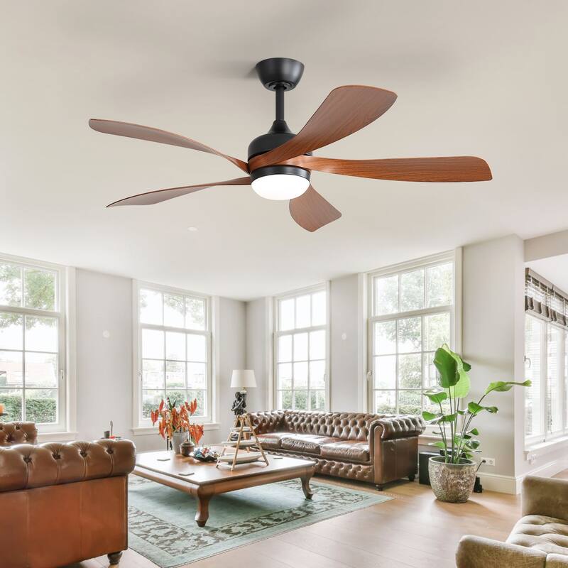 Sofucor 38"/52" Farmhouse Style Wood Walnut / ABS Blades Ceiling Fan With Lights and Remote Control, Dimmable LED Optional