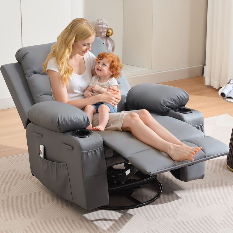 Swivel Rocker Recliner Chair with Massage and Heat, Oversized Reclining Sofa