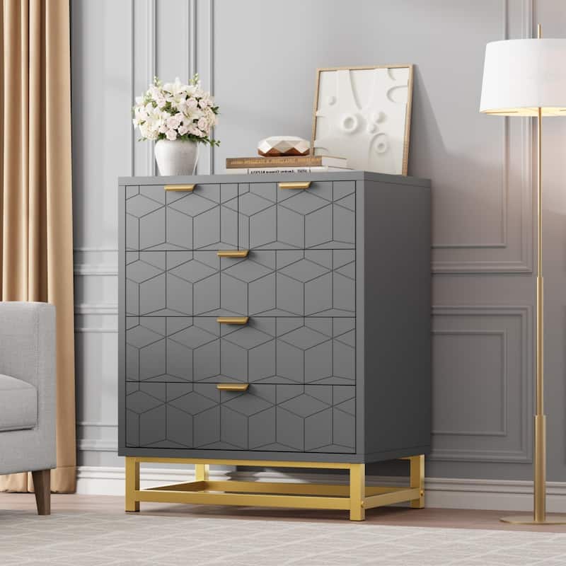 5 Drawer Dresser, Chest with Metal Base, Modern Organizer Cabinet for Bedroom, Living Room, Hallway - Grey