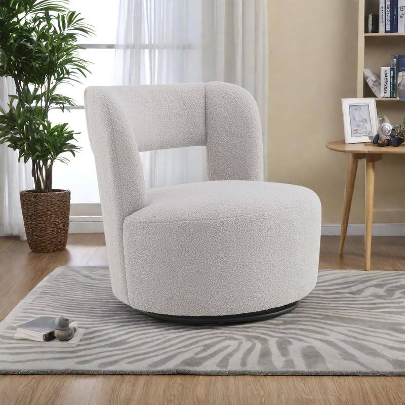 Teddy Fabric Swivel Barrel Chair with 360° Rotation - Grey