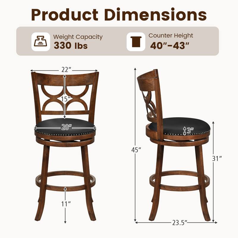 Gymax 31'' Bar Height Stools Set of 2 w/Rubber Wood Frame Upholstered