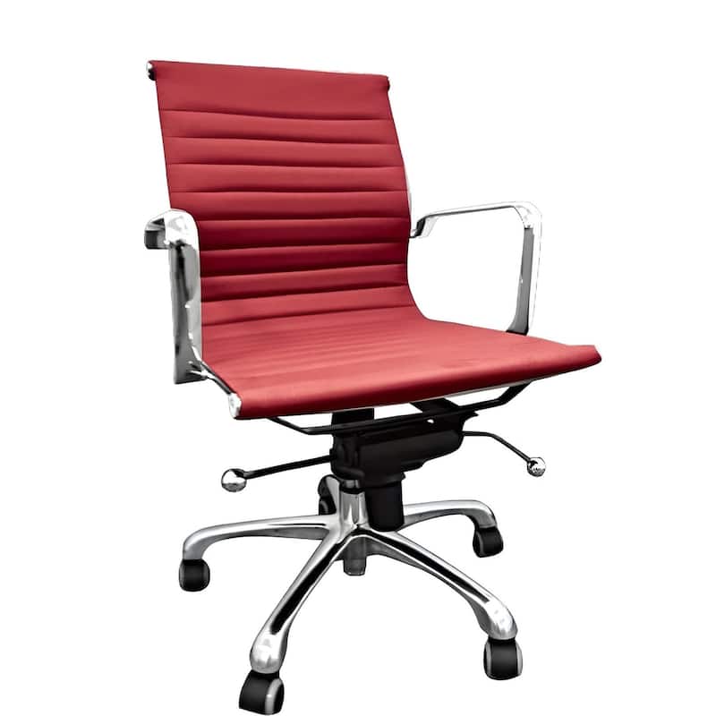 Red and Silver Faux Leather Adjustable Height Swivel Rolling Office Chair