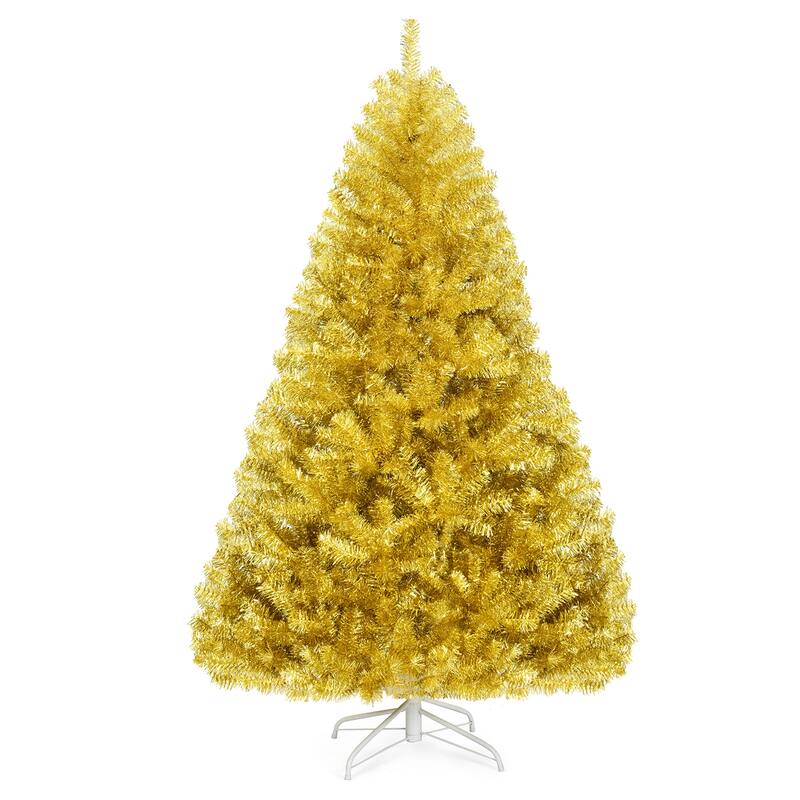 Gymax 6FT Tinsel Christmas Tree Artificial Hinged w/ Metal Stand - See Details
