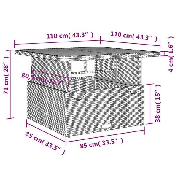 dimension image slide 13 of 31, vidaXL Patio Dining Set with Cushions Outdoor Seating Gray Poly Rattan