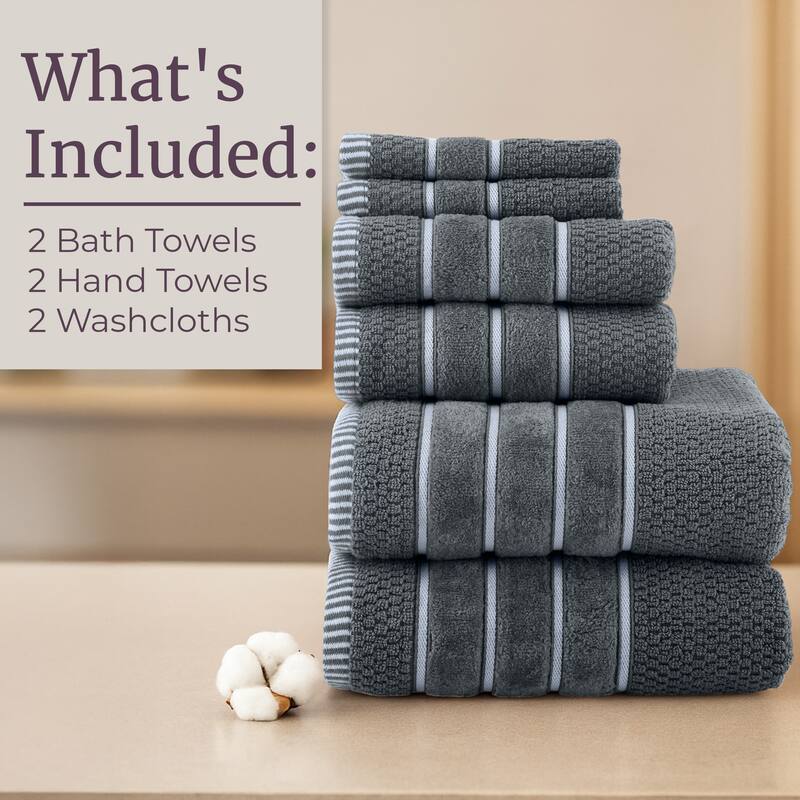 6-Piece Towel Set - Combed Cotton Rice Weave Bathroom Accessories by Windsor Home