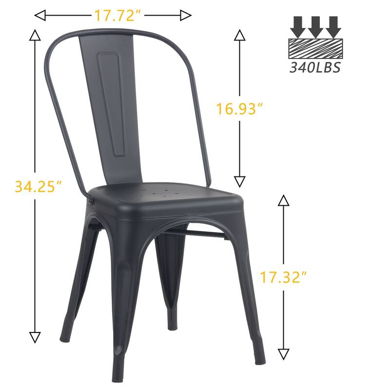 Metal Dining Chairs Set of 4 Stackable Indoor-Outdoor Patio Chair