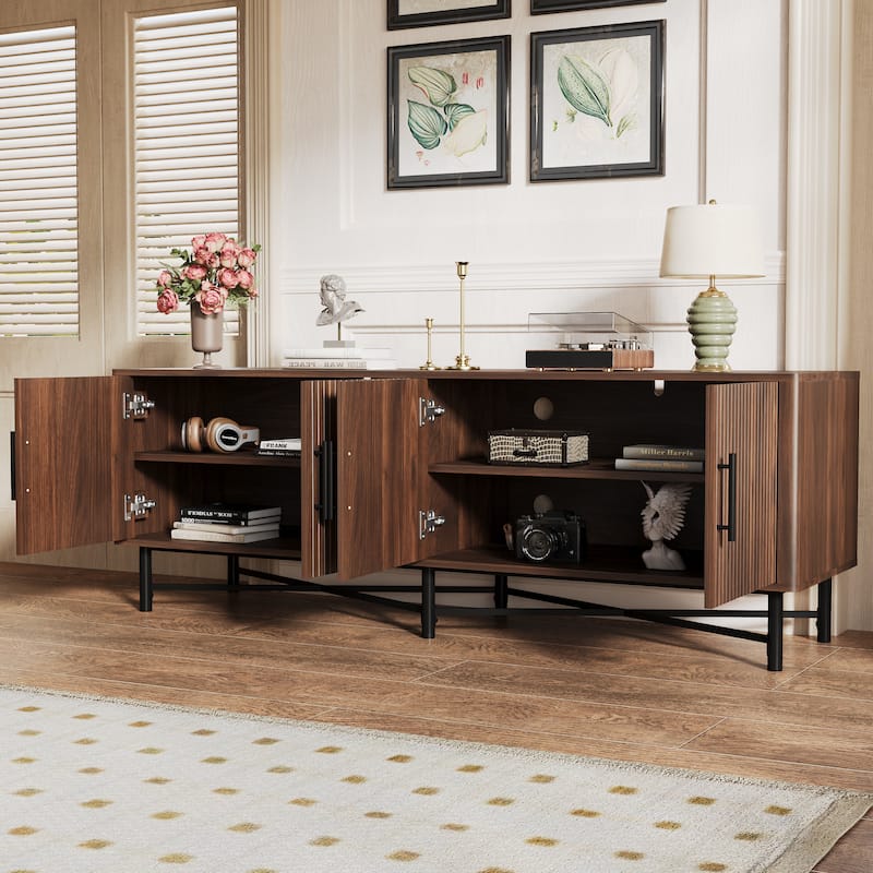 Functional 4-Door TV Stand with 2 Storage Spaces and Adjustable Shelves