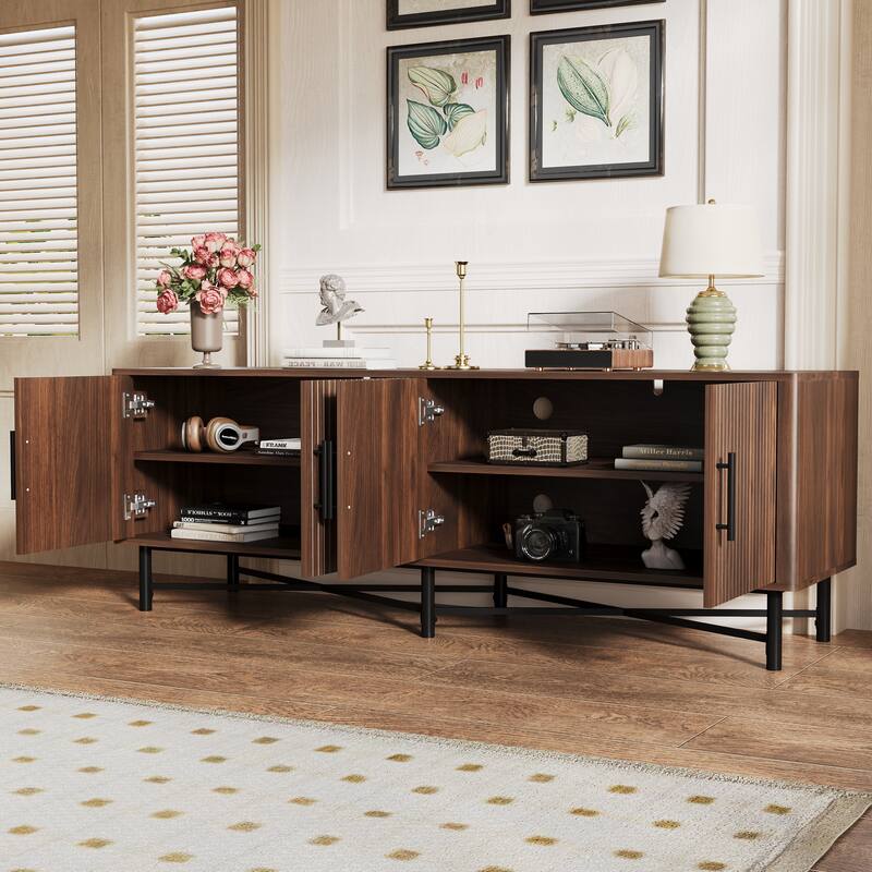 Roomfitters 4-Door TV Stand with Adjustable Shelves, Modern Media Console for Living Room Storage - Chestnut